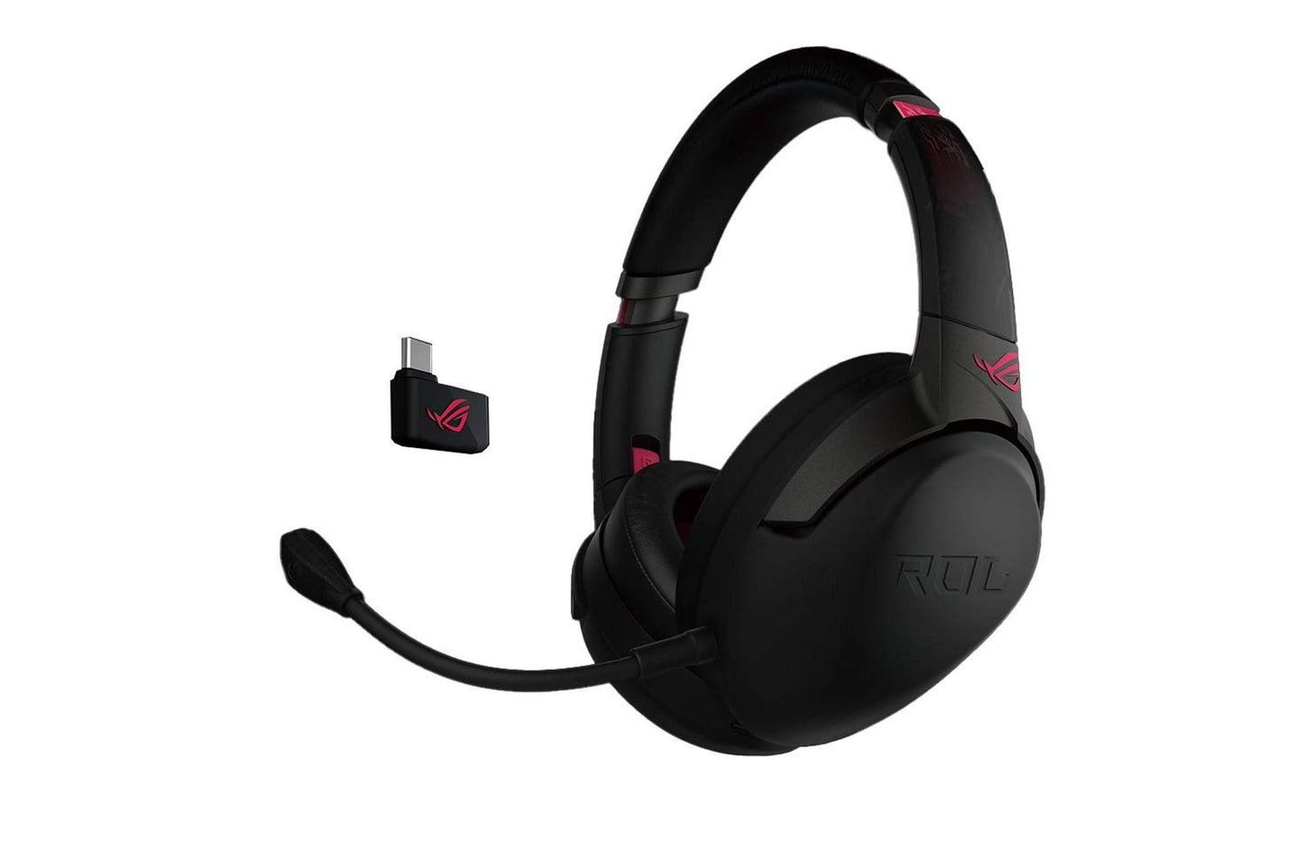ASUS ROG Strix Go 2.4 Electro Punk Wireless Gaming Headphones with USB-C 2.4 GHz Adapter | Ai Powered Noise-Cancelling Microphone | Over-Ear