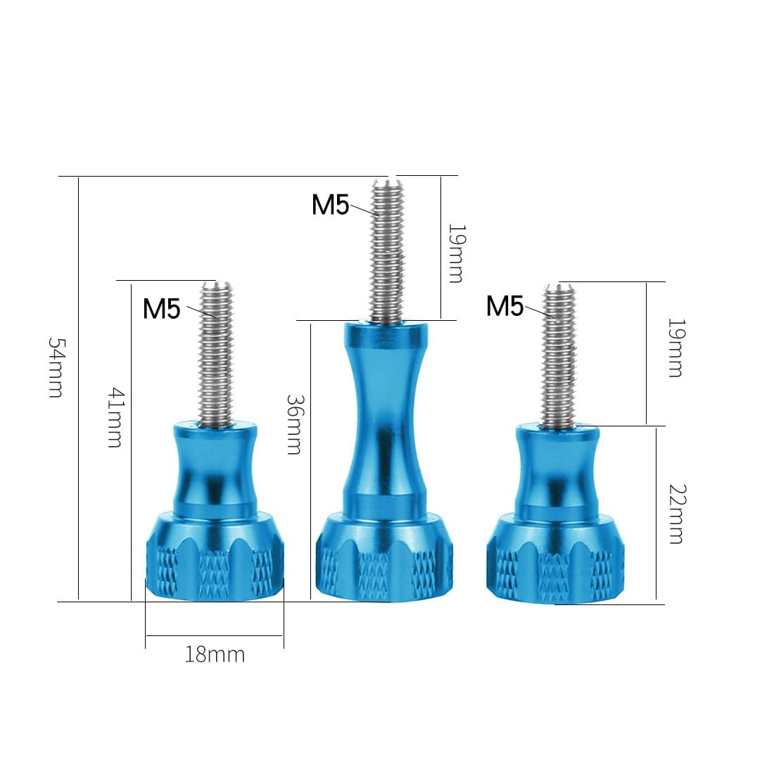 NovelGoal CNC Aluminum Long Short Thumb 3pcs Knob Bolt Nut Adapter Screws Compatible with Go-pro Hero 8 7 6 5 4 Connector (Blue)