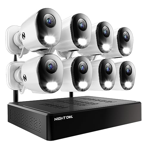 Night Owl 10 Channel Bluetooth Video Home Security Camera System with (8) Plug-in Wi-Fi 2K HD Indoor/Outdoor Spotlight Cameras with 2-Way Audio