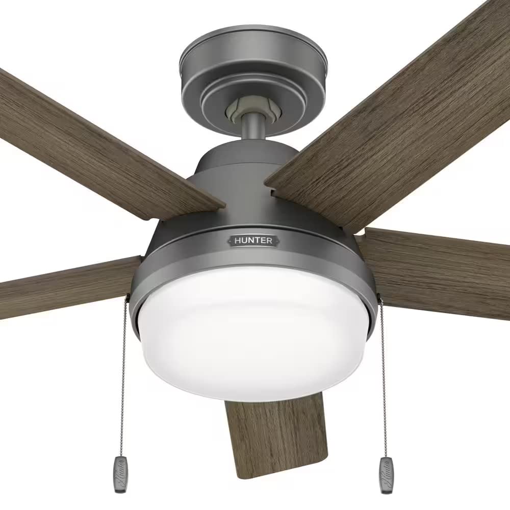 Hunter Fan 44 inch Casual Matte Silver Finish Indoor Ceiling fan with LED Light Kit and Pull Chain (Renewed)
