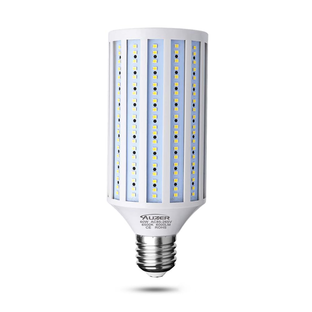 Auzer 60W LED Corn Light Bulb, Large Mogul E39 Base, 6000-Lumen, 6500K Daylight Cool White,LED Corn Bulb for Large Area Garage Factory Warehouse Barn