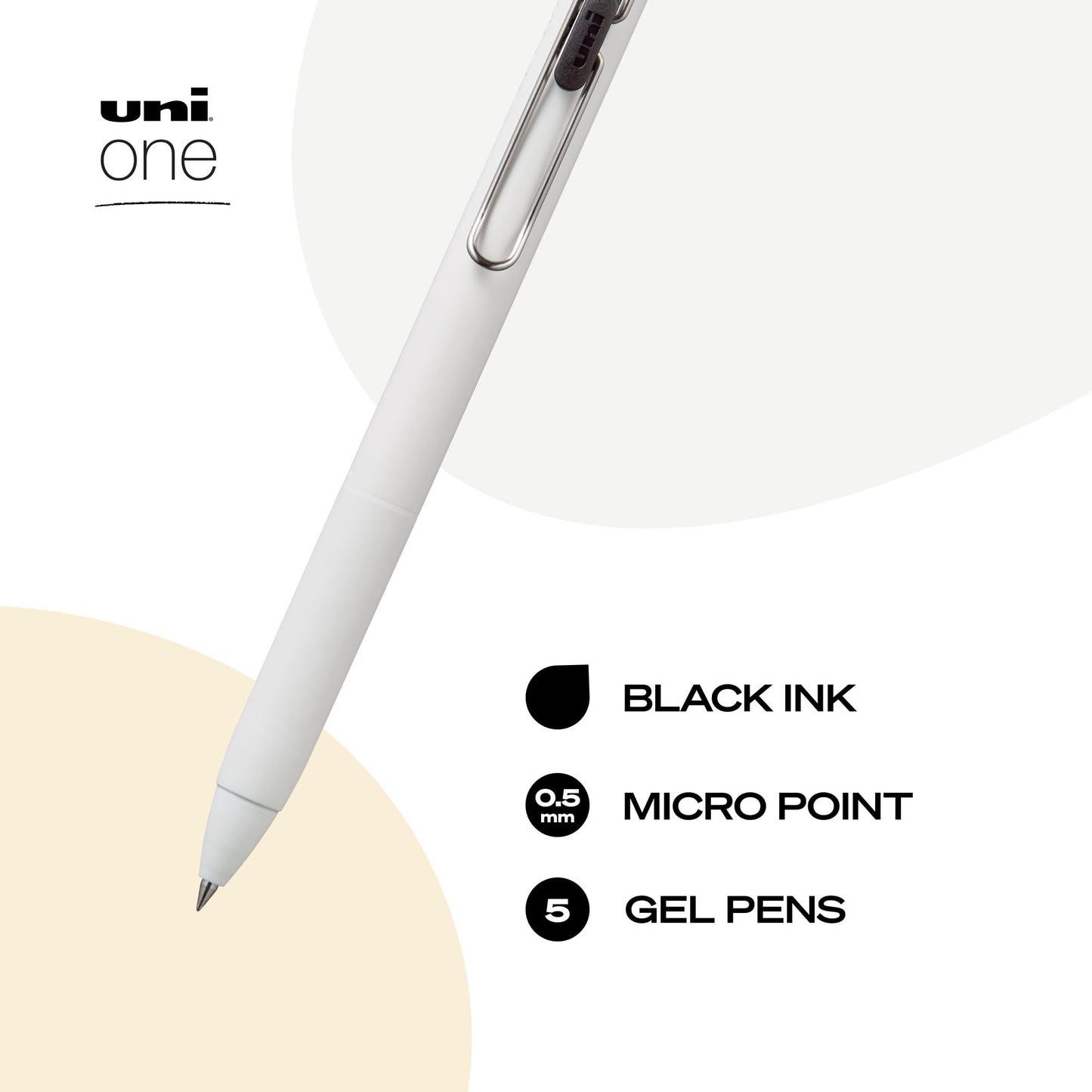 uniball™ one Retractable Gel Pens, Micro Point (0.5mm), Black Ink, 5 Pack