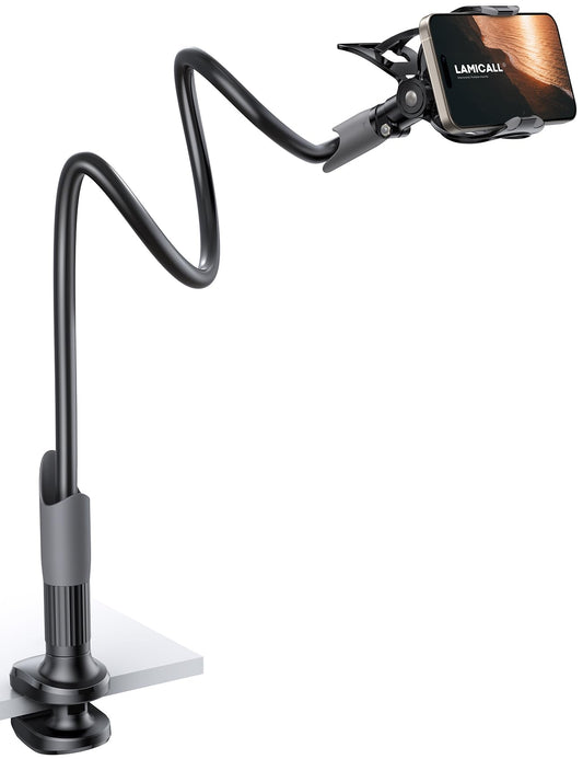 Lamicall Gooseneck Phone Holder for Bed - Cell Phone Mount Clamp Clip, Flexible Long Arm, Overhead Mount for Desk Headboard Bedside, Gifts for iPhone