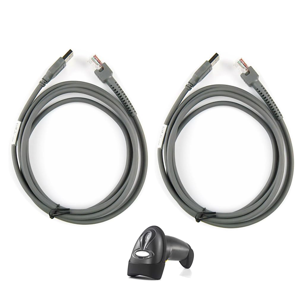 E-Simpo 2pcs LS2208 USB to RJ45 Cable 7ft 2mtr CBA-U01-S07ZAR Dura-Gray For Zebra Symbol Barcode Scanner Ls2208ap Ls1203 Ls4208 Ls4278 Ds6707 Ds6708