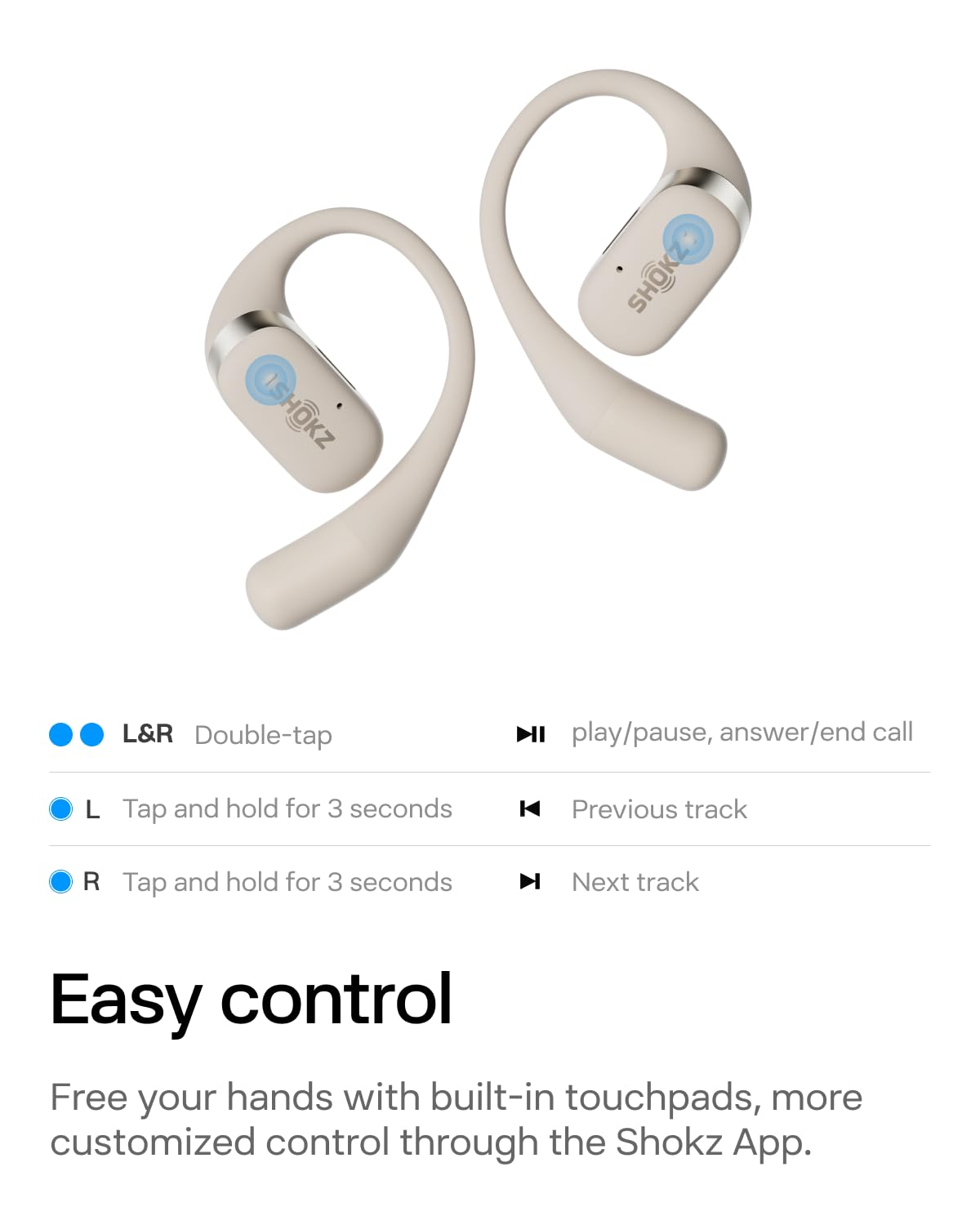 SHOKZ OpenFit - Open-Ear True Wireless Bluetooth Headphones with Microphone, Earbuds with Earhooks, Sweat Resistant, Fast Charging, 28HRS Playtime