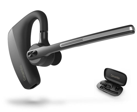 Conambo Bluetooth Headset with Dual Mic Noise Canceling & Mute Button Wireless Earpiece 16 Hrs Talking for Home Office Trucker - Compatible