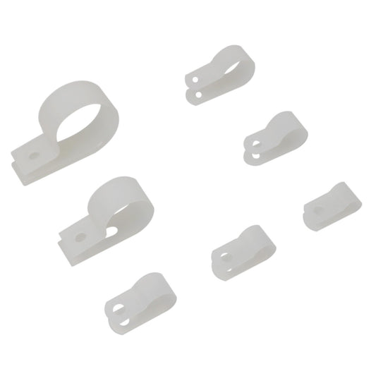 270 Pcs White Nylon R Type Cable Clamp Fastener Plastic Wires Cord Clamp Clips Assortment Kit with 7 Different Size for Wire Management