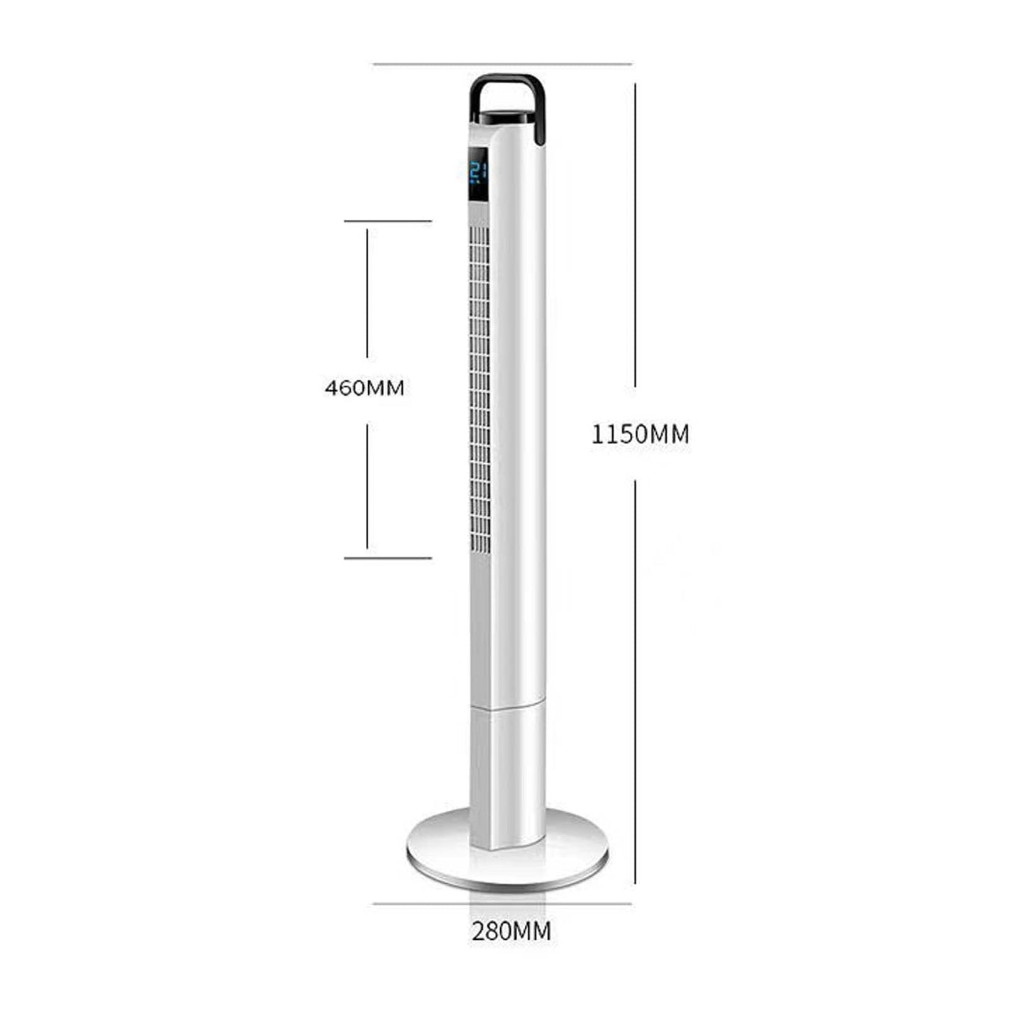 BNE Silent leafless shaking head tower fan with remote control, 3 modes, 3 speeds, LED temperature display, 12h timer, use with bedroom, living room