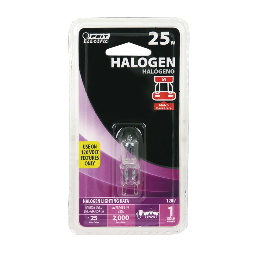 Feit Electric BPQ25/G9 25-Watt T4 JCD Halogen Bulb with Bi-Pin Base, Clear, 3000K Warm White, 1.75" H x 0.5" D (BPQ25/G9/RP)