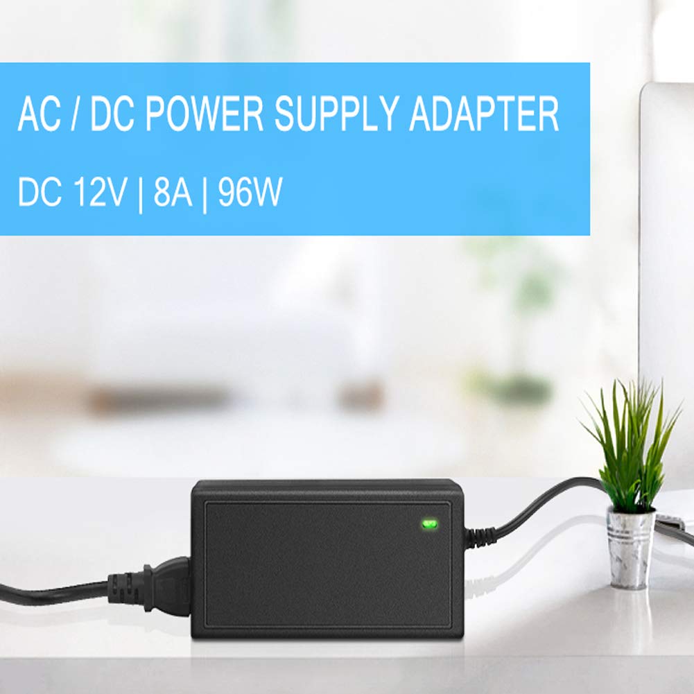 JOYLIT 12V 8A Power Supply Adapter, AC 110V-240V Convert to DC 12 Volt 8Amp Transformer with 2.1 X 5.5mm US Plug 3.6ft Cord Adaptor for LED Light…