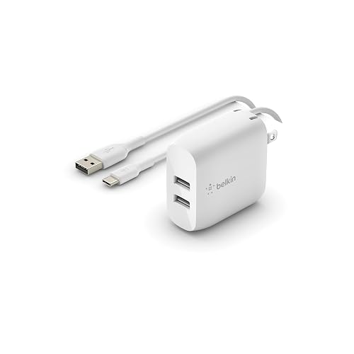 Belkin 24W Dual Port USB Wall Charger w/ USB-C Cable Included - Fast Charging iPhone 16 Charger for Power Bank, iPad & iPad Pro, Samsung Galaxy S25