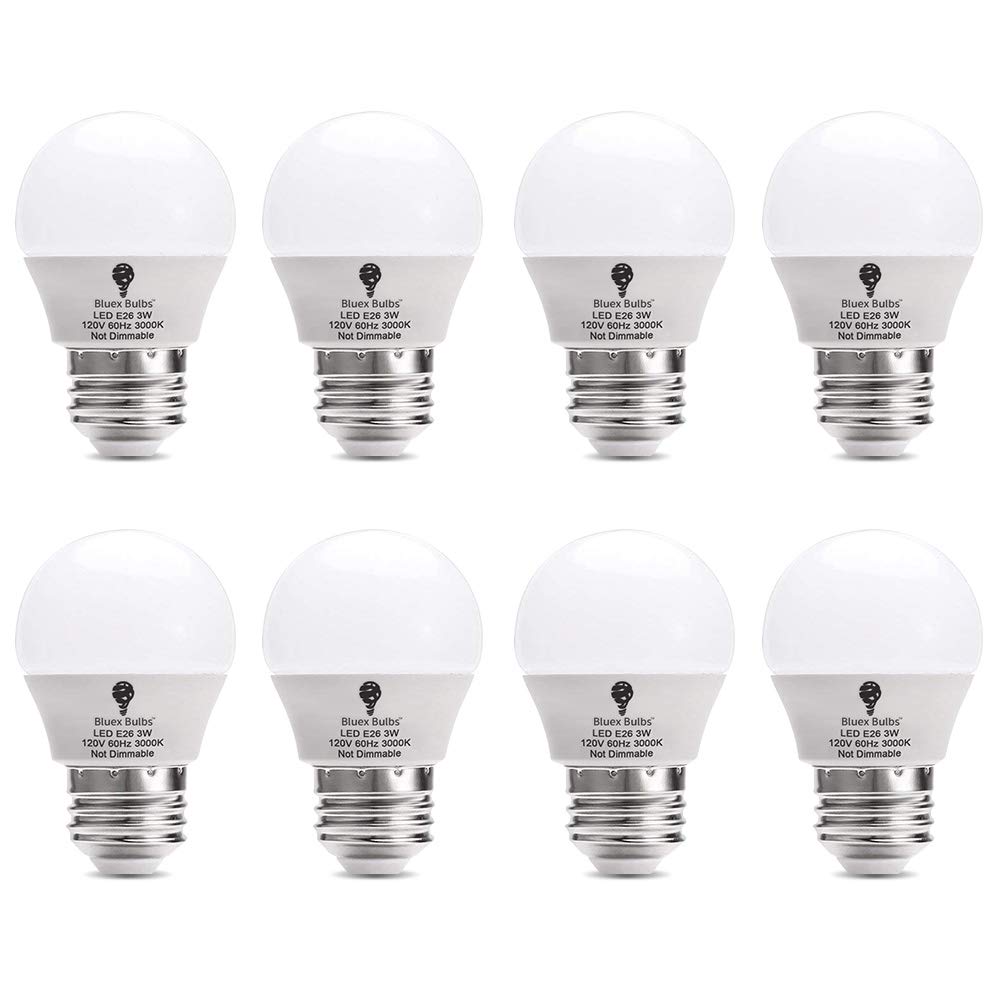 8 Pack BlueX 3W LED Light Bulb G14 3000K Warm White - 25W Equivalent - E26 Base 120V - Small Night Light Bulbs for Bedroom, Ceiling Fan, Table Lamp