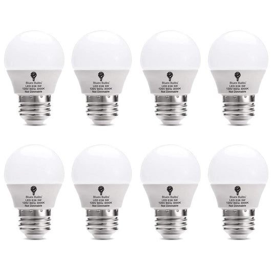 8 Pack BlueX 3W LED Light Bulb G14 3000K Warm White - 25W Equivalent - E26 Base 120V - Small Night Light Bulbs for Bedroom, Ceiling Fan, Table Lamp