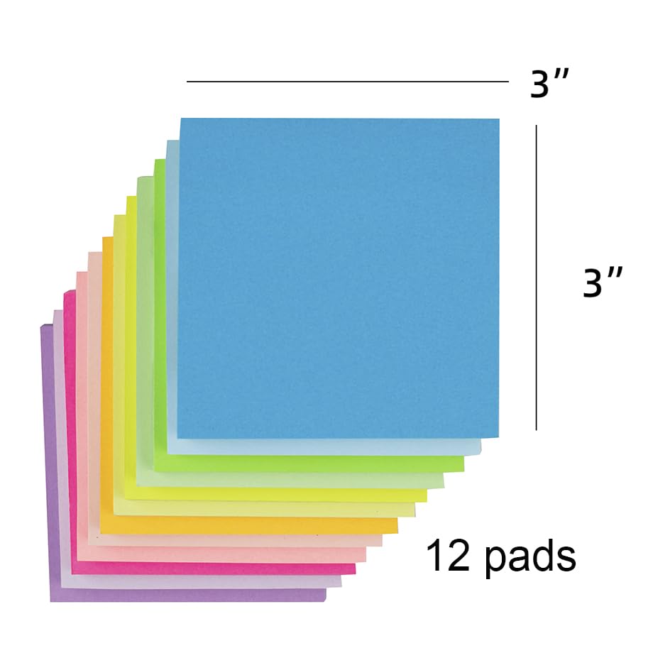 Sticky Notes 3x3 Inches,Bright Colors Self-Stick Pads, Easy to Stick for Home, Office, Notebook (8)