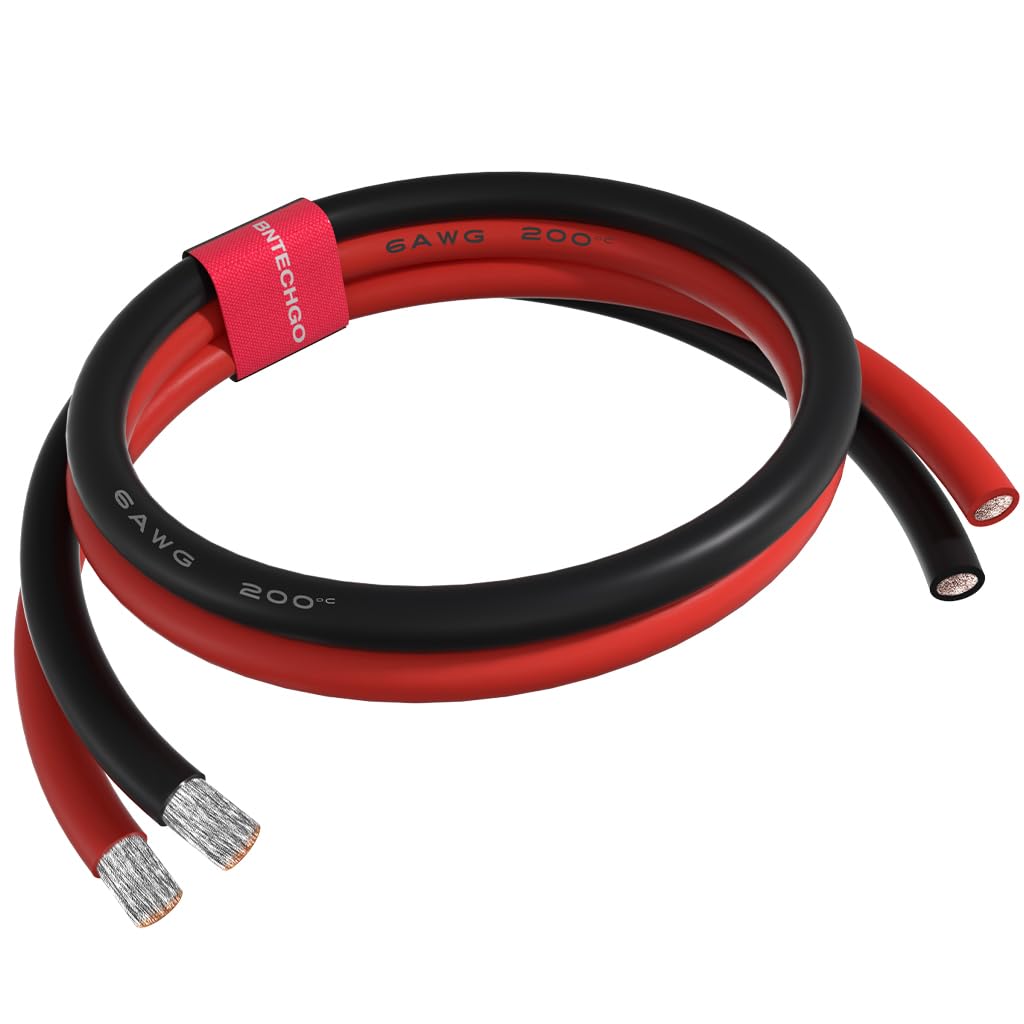 BNTECHGO 6 Gauge Silicone Wire 5 ft Red and 5 ft Black Flexible 6 AWG 3200 Strands of 0.08mm tinned Copper Wire