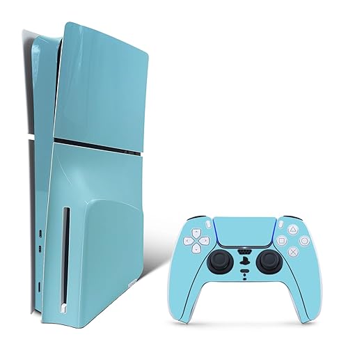 MightySkins Skin Compatible with PlayStation 5 Slim Disk Edition Bundle - Solid Baby Blue | Protective, Durable, and Unique Vinyl Decal wrap Cover |
