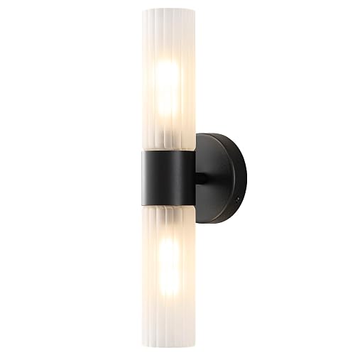 Timeweave Bathroom Light Fixtures 2-Light, Modern Vanity Light for Bathroom, Wall Sconce with Frosted Glass Rods Shades, Hardwired Wall Light Fixtures