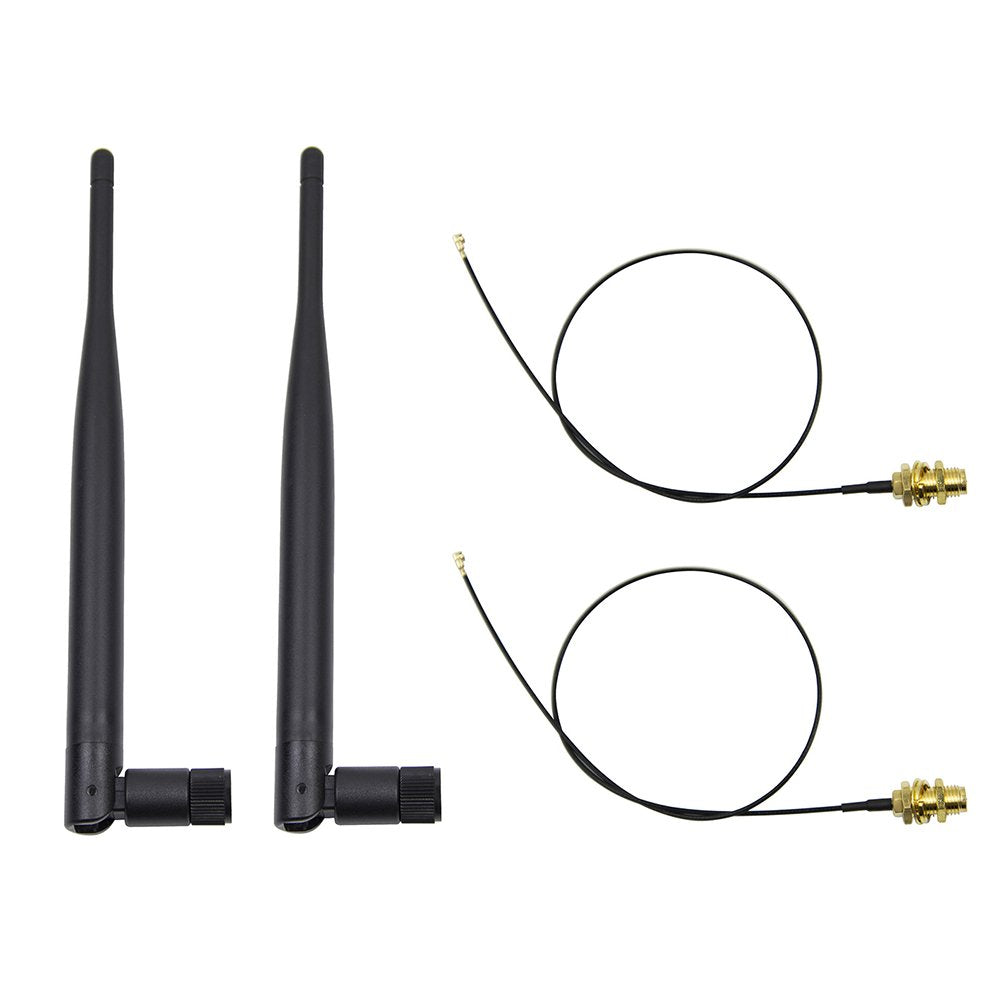 Highfine 2 x 2.4GHz 6dBi Indoor Omni-Directional WiFi Antenna 802.11n/b/g RP-SMA Female Connector + 2 x 20cm/8" U.FL/IPEX to RP-SMA Pigtail Antenna