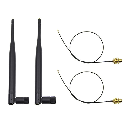Highfine 2 x 2.4GHz 6dBi Indoor Omni-Directional WiFi Antenna 802.11n/b/g RP-SMA Female Connector + 2 x 20cm/8" U.FL/IPEX to RP-SMA Pigtail Antenna