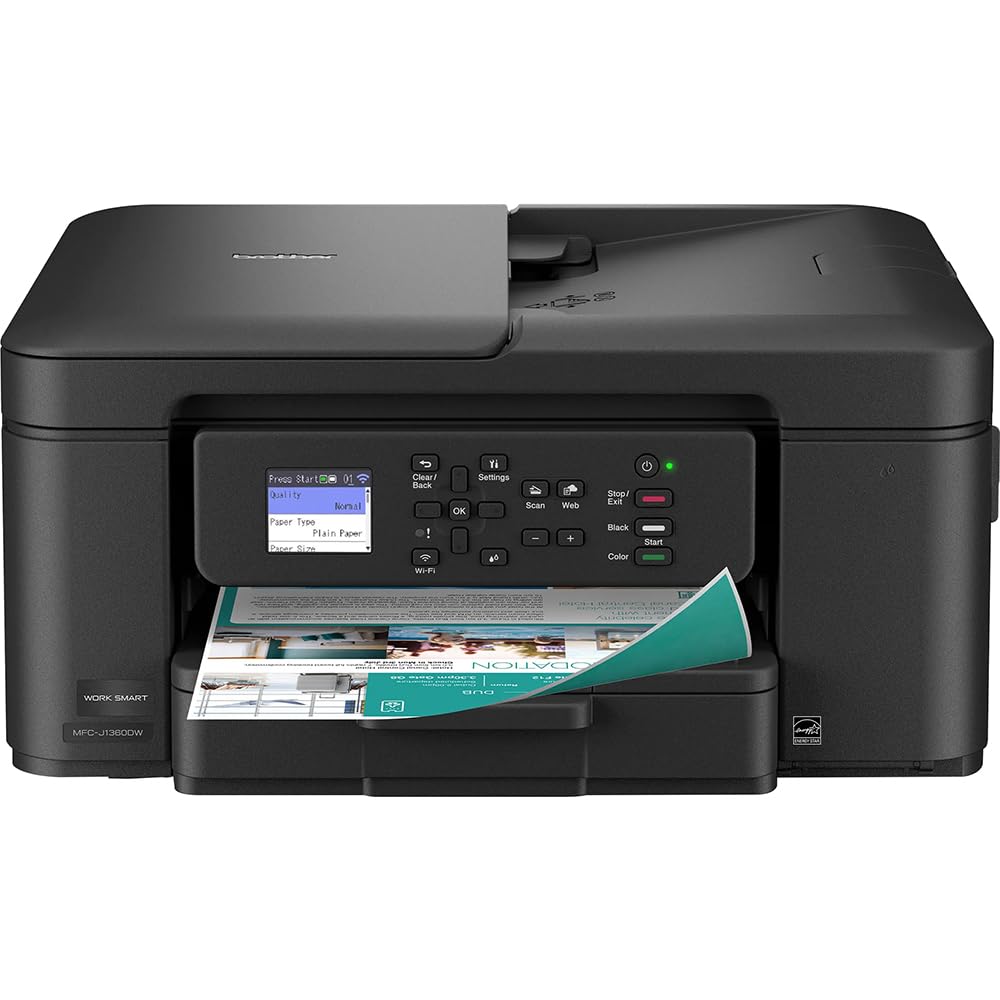 Brother Work Smart 1360 Wireless Color Inkjet All-in-One Printer Bundle with 3-Pack High Yield Color Ink Cartridges (Cyan/Magenta/Yellow) + Twin Pack