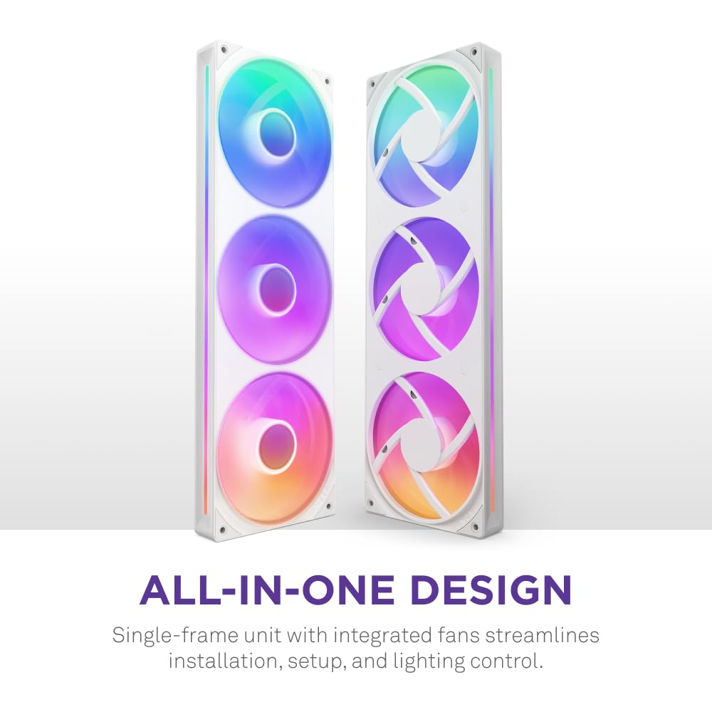 NZXT F360 RGB Core - 360mm Single-Frame Fan Unit with 3 x 120mm RGB Fans - Speed & Lighting Control - High Static Pressure & Airflow - Fluid Dynamic