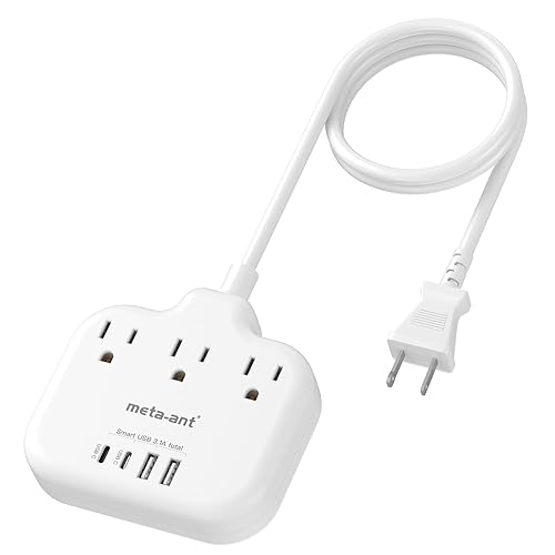 2 Prong Power Strip with USB C, meta-ant 2 Prong to 3 Prong Outlet Adapter, Two Prong Power Strip with 3 Outlets & 4 USB(2 USB-C), 4ft Extension Cord