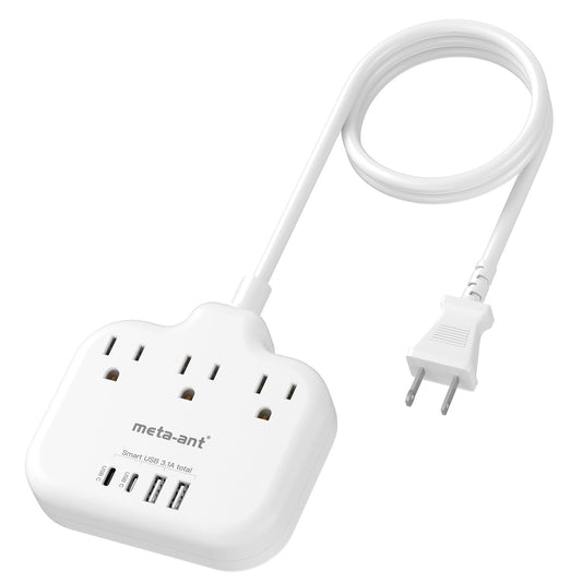 2 Prong Power Strip with USB C, meta-ant 2 Prong to 3 Prong Outlet Adapter, Two Prong Power Strip with 3 Outlets & 4 USB(2 USB-C), 4ft Extension Cord