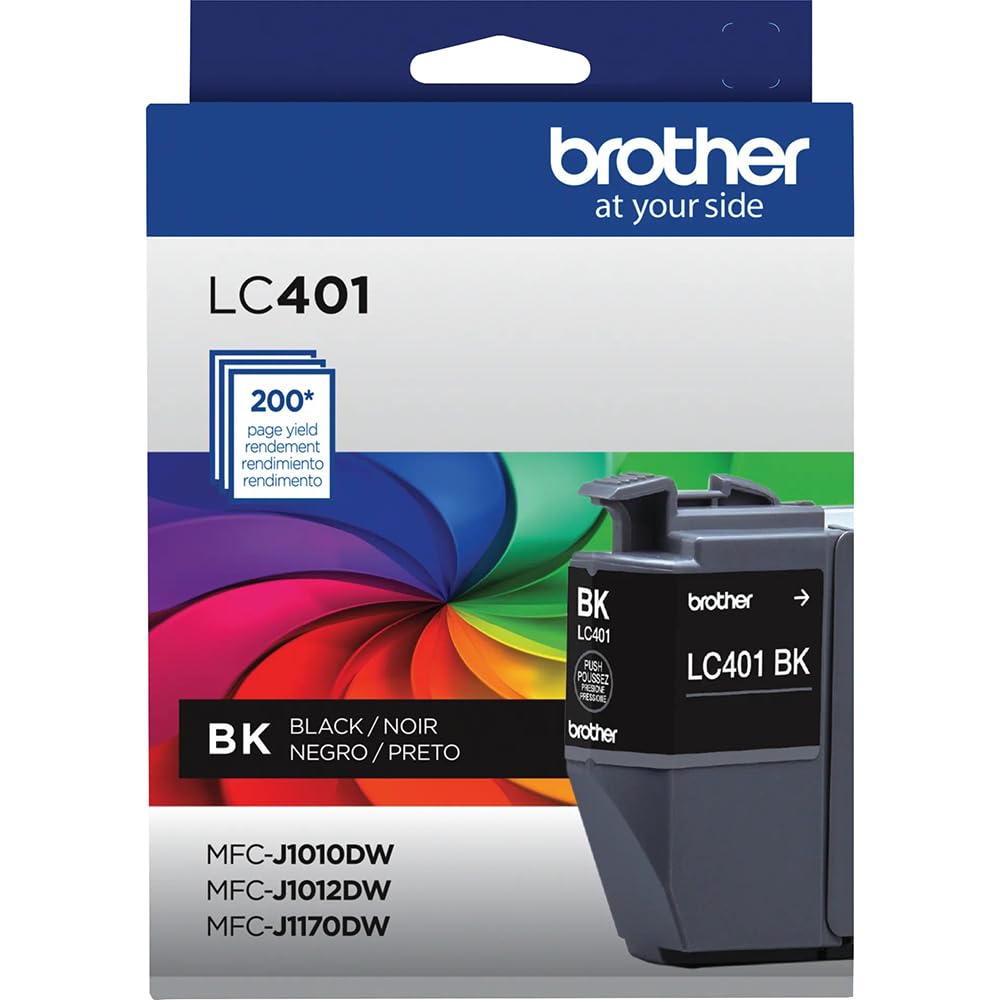 Brother Genuine LC401 Black 2-Pack Standard Yield Ink Cartridge for MFC-J1010DW, MFC-J1170DW, Bundle with Deco Essentials Printer eBook