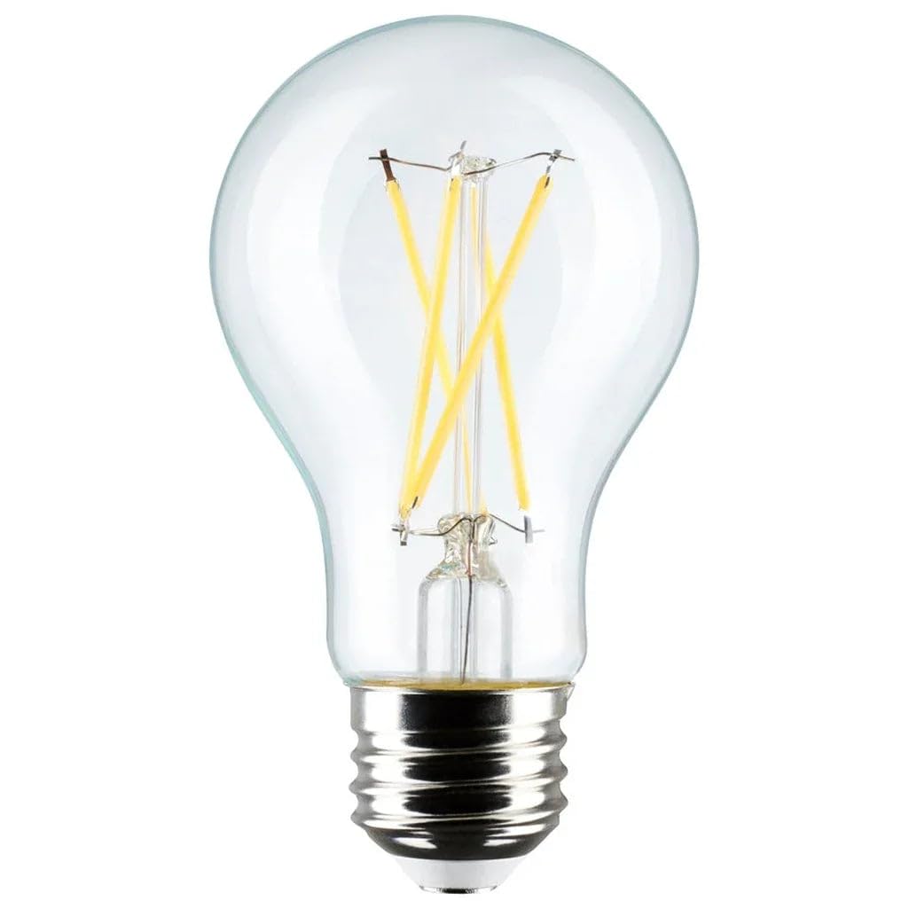 Satco S12463, A19 LED Bulbs, 8W, Clear, 3000K, Dimmable, 4-Pack, Light Bulb