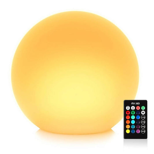 Mr.Go 14-inch LED Ball Light, Cordless Rechargeable Globe Lamp w/Remote, 16 RGB Color Changing Dimmable Mood Lamp, Waterproof Decorative Glow Orb