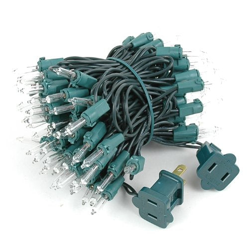 Novelty Lights 22 Feet 100 Bulbs Traditional Incandescent Mini Lights, Clear on Green Wire with 2.5" Spacing, Commercial Grade and UL Listed