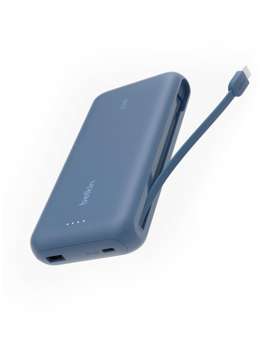 Belkin Power Bank with Integrated Cable, Fast Charging USB-C, 20000 mAh 30W, Portable Charger Power Bank USB C for iPhone 17, Air, Pro, Pro Max, iPad