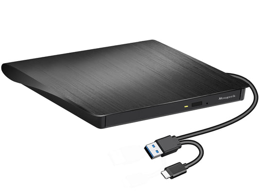 Mougerk External DVD CD Drive, USB 3.0 Type-C Ultra Slim Drives CD DVD RW Player/DVD CD ROM Drive/Writer/Rewriter/USB CD Burner Compatible with Mac