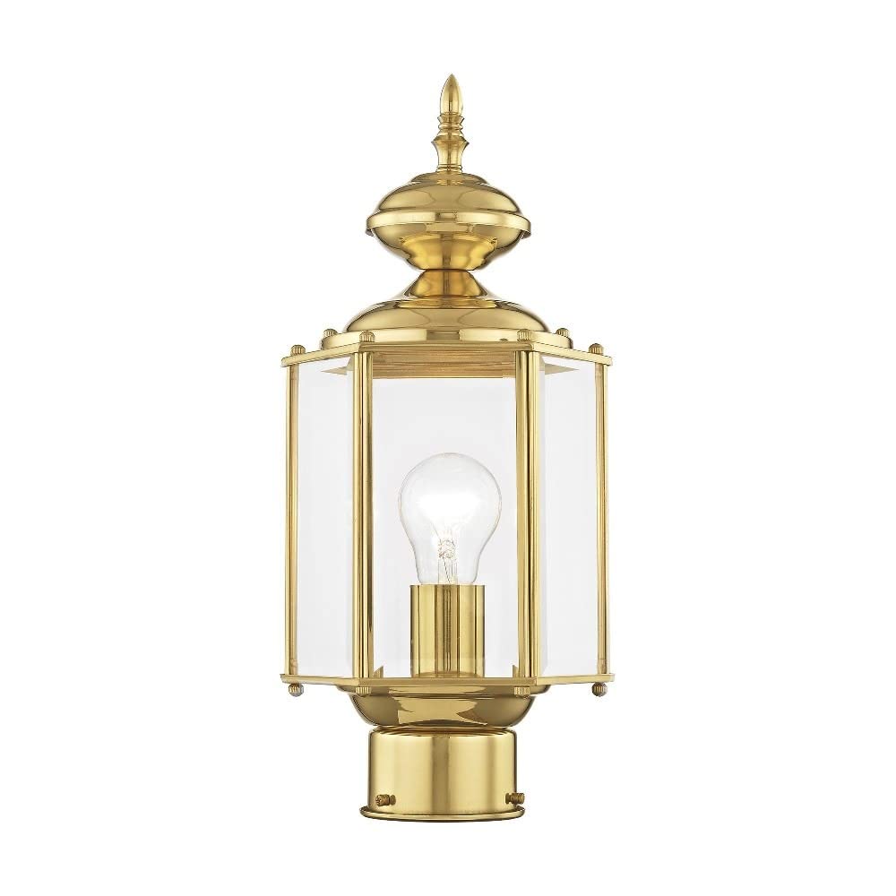 Livex Lighting Lantern 2117-02 Outdoor Post with Clear Beveled Glass Shades, Polished Brass