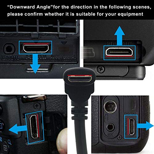 Tivid mini hdmi 90 Degree Adapter Right Angle mini hdmi Male to HDMI Female Cable Adapter Connector Support 1080P Full HD, 3D (0.15m, Downward Angle).