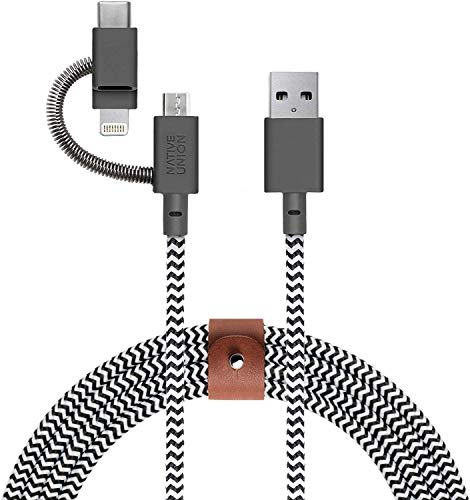 Native Union Belt Cable Universal - 6.5ft Ultra-Strong Reinforced [MFi Certified] Durable Charging Cable with 3-in-1 Adaptor for Lightning, USB-C…