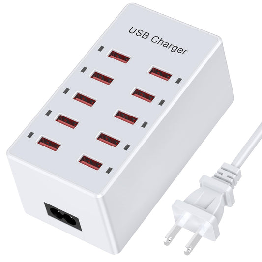 USB Charger 10-Ports Charging Station for Multiple Devices USB Wall Charger Power Hub Strip Smart Plug Charging Dock Block Compatible for iPhone