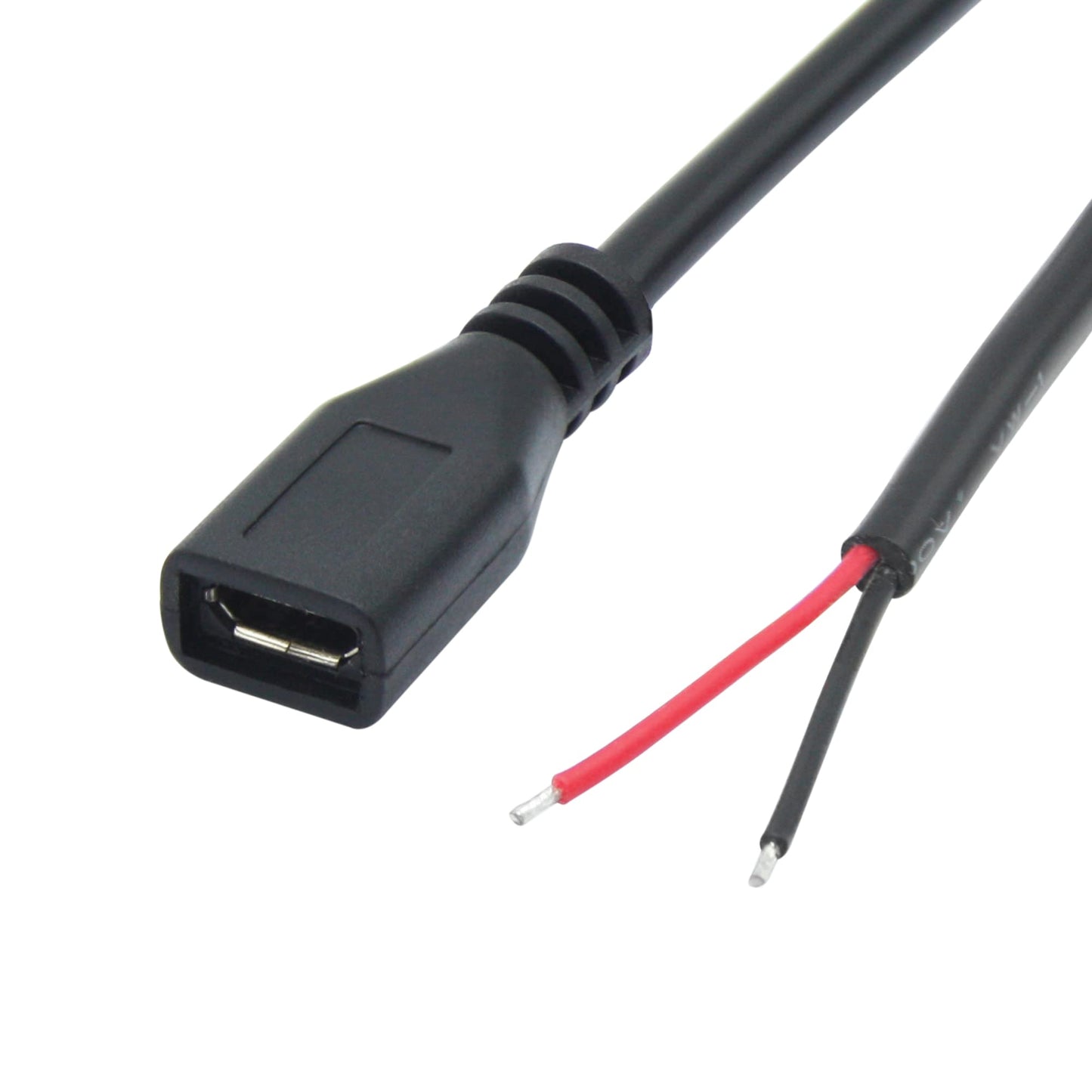Short Micro USB Female 2 Pin Bare Wire,30cm/11.8in Micro USB to Open End Pigtail Power Cable Easy Soldering,Micro USB 22AWG 3A for Micro USB Equipment