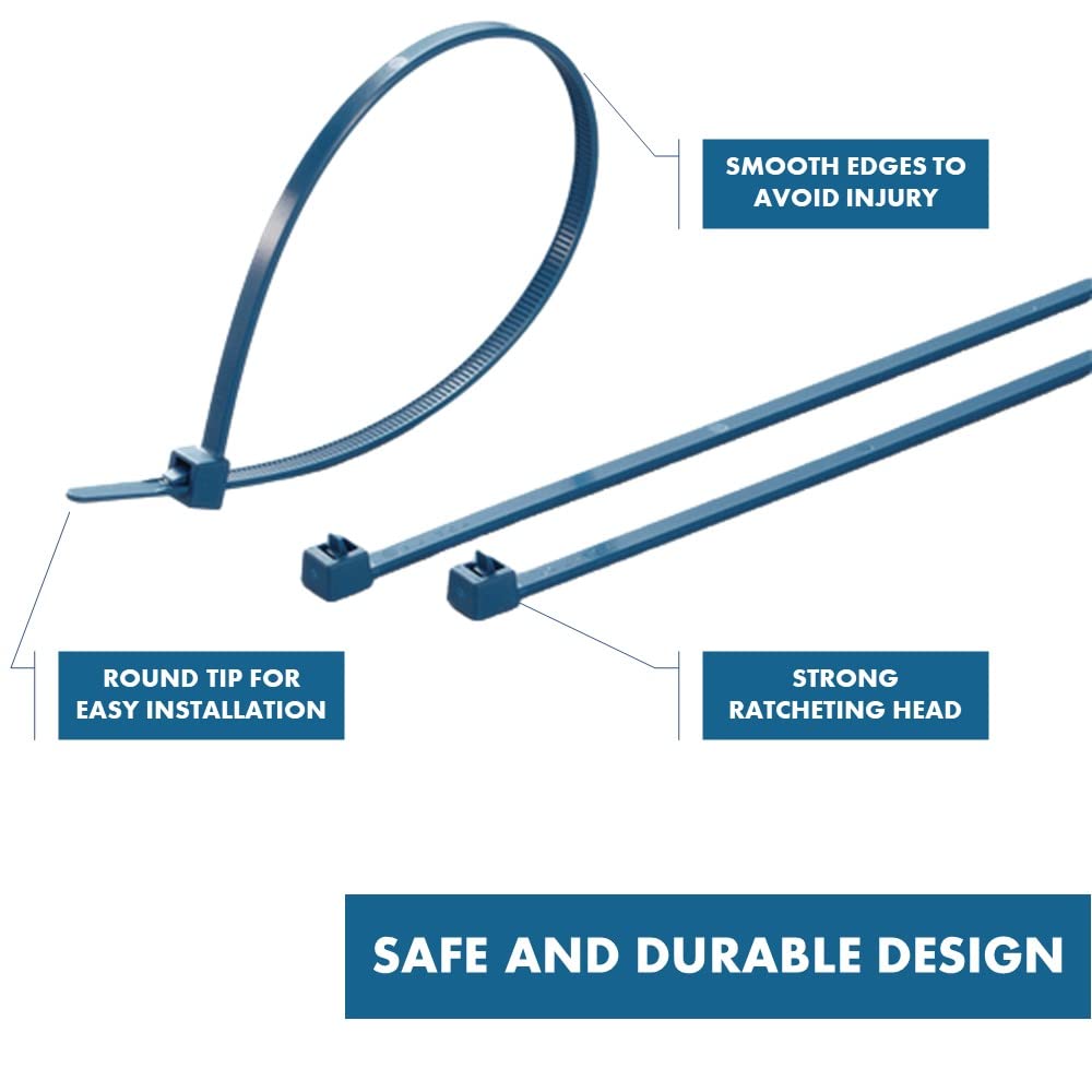 Kable Kontrol Metal Detectable Blue Zip Ties 100 Pcs 8 Inch, 50 Lbs Tensile Strength, Iron Infused Self-Locking Industrial Cable Ties