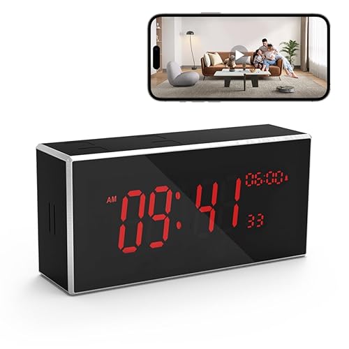 kelucimy Indoor Security Camera with Clock,HD1080P,Motion Detection,Wireless WiFi,Night Vision,160° Wide-Angle View,Phone App,24/7 Surveillance