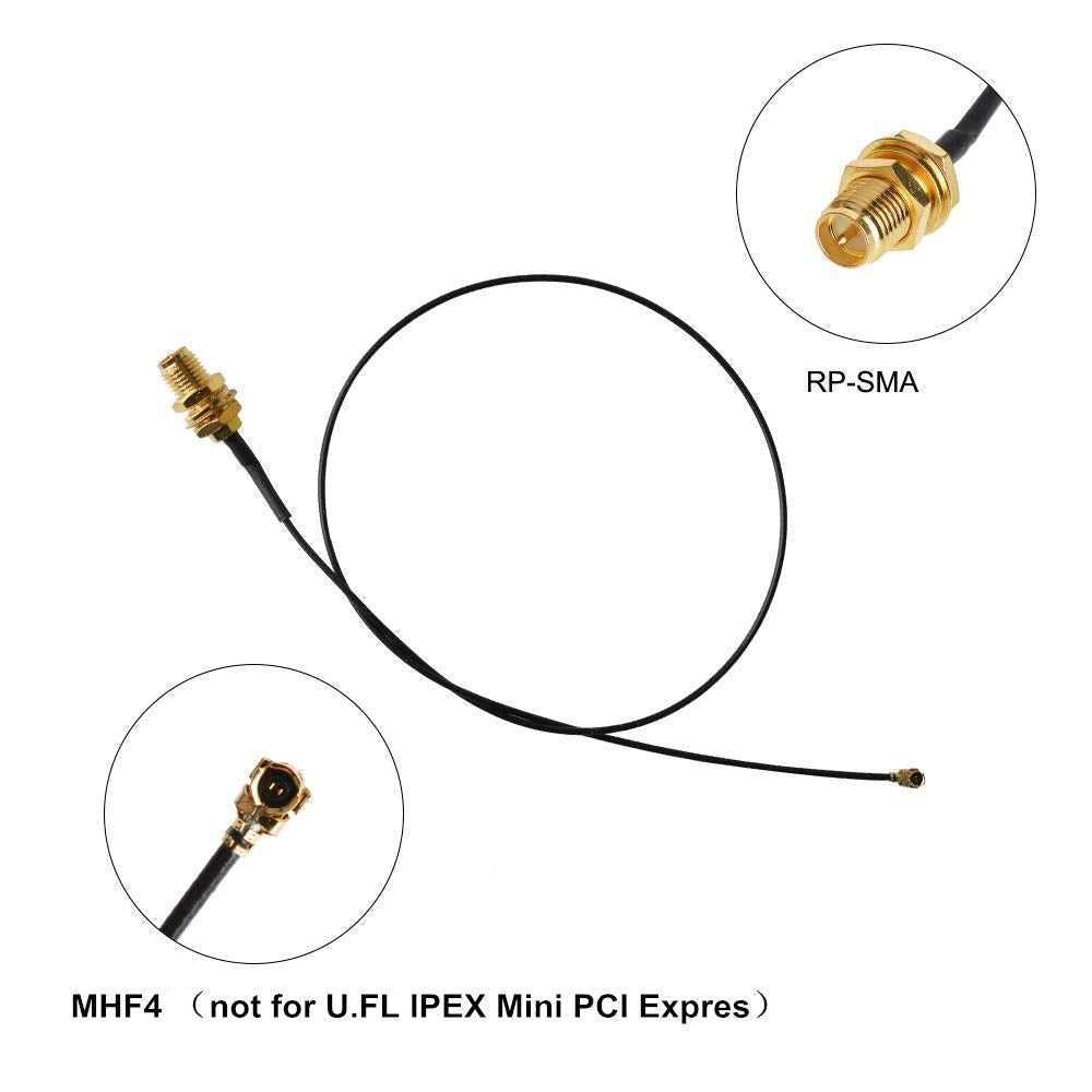 10dBi 2.4GHz 5GHz 5.8G Dual Band WiFi RP-SMA Male High Gain Antenna & MHF4 to RP SMA Female Cable Antenna for NGFF M.2 AX200 9260 WiFi Card Wireless