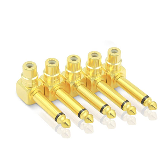 KUYIOHIFI RCA to 1/4" Audio Adapter, 90 Degree 6.35mm Mono Plug Male to RCA Female Connectors (6Pack)