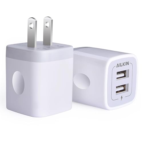 USB Wall Charger, Charger Adapter, AILKIN 2-Pack 2.1A Dual Port Quick Plug Cube for iPhone 15 14 13 12 11 Pro Max 10 SE X XS Plus Samsung Galaxy S23