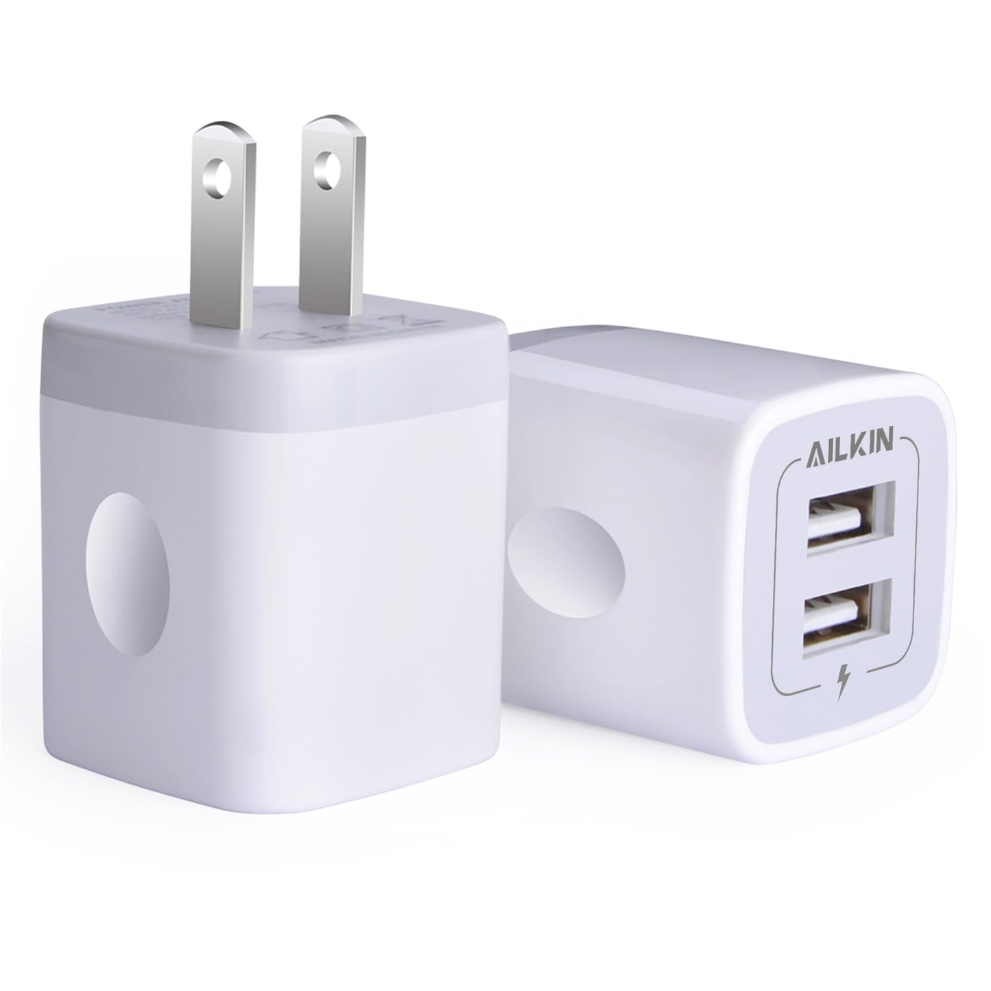 USB Wall Charger, Charger Adapter, AILKIN 2-Pack 2.1A Dual Port Quick Plug Cube for iPhone 15 14 13 12 11 Pro Max 10 SE X XS Plus Samsung Galaxy S23