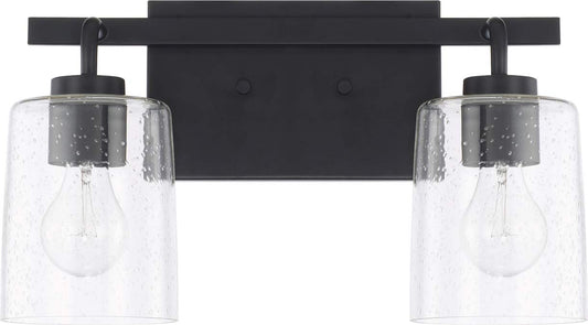 HomePlace Lighting 128521MB-449 Greyson Urban/Industrial Clear Seeded Glass Bathroom Vanity Wall Light, 2-Light 200 Total Watts, 9" H x 15" W, Matte
