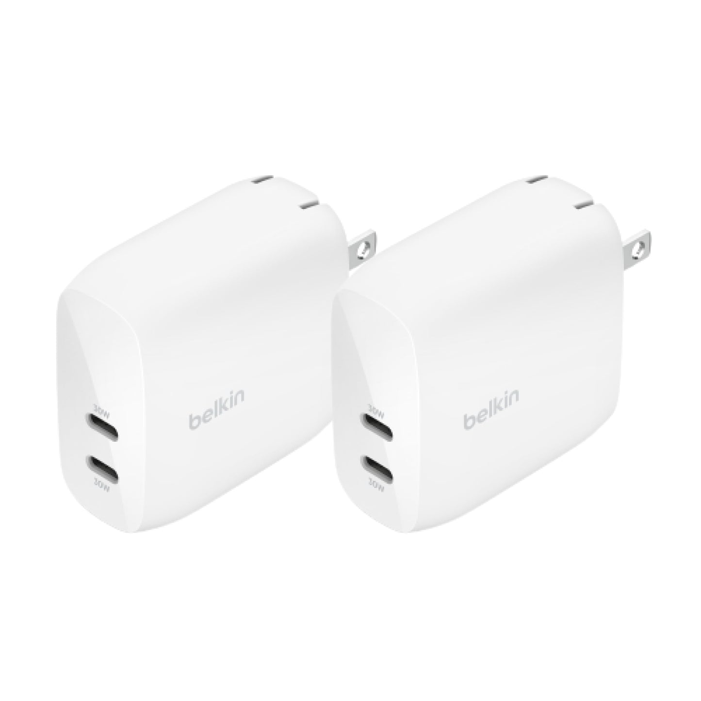 Belkin Dual USB C Charger Block 60W (2 Pack) w/PPS Super Fast Charging - Samsung Galaxy S25, Apple iPhone 17, Air, Pro, Pro Max, iPad, AirPods, Apple