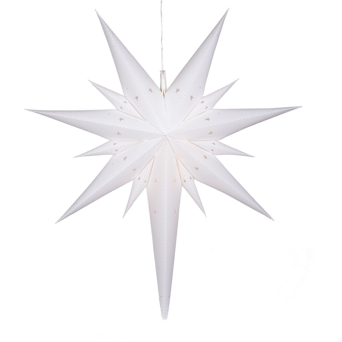 Wintergreen Lighting 26" White Bethlehem Star Fold-Flat Christmas Star Lights Reusable LED Plug-in or Battery Indoor-Outdoor 3D Hanging Decoration