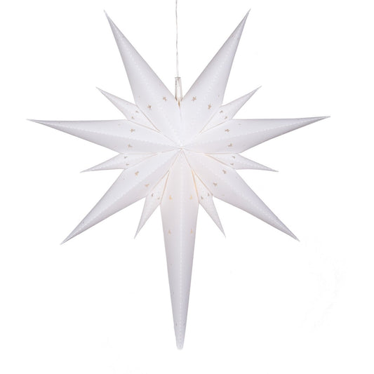Wintergreen Lighting 26" White Bethlehem Star Fold-Flat Christmas Star Lights Reusable LED Plug-in or Battery Indoor-Outdoor 3D Hanging Decoration