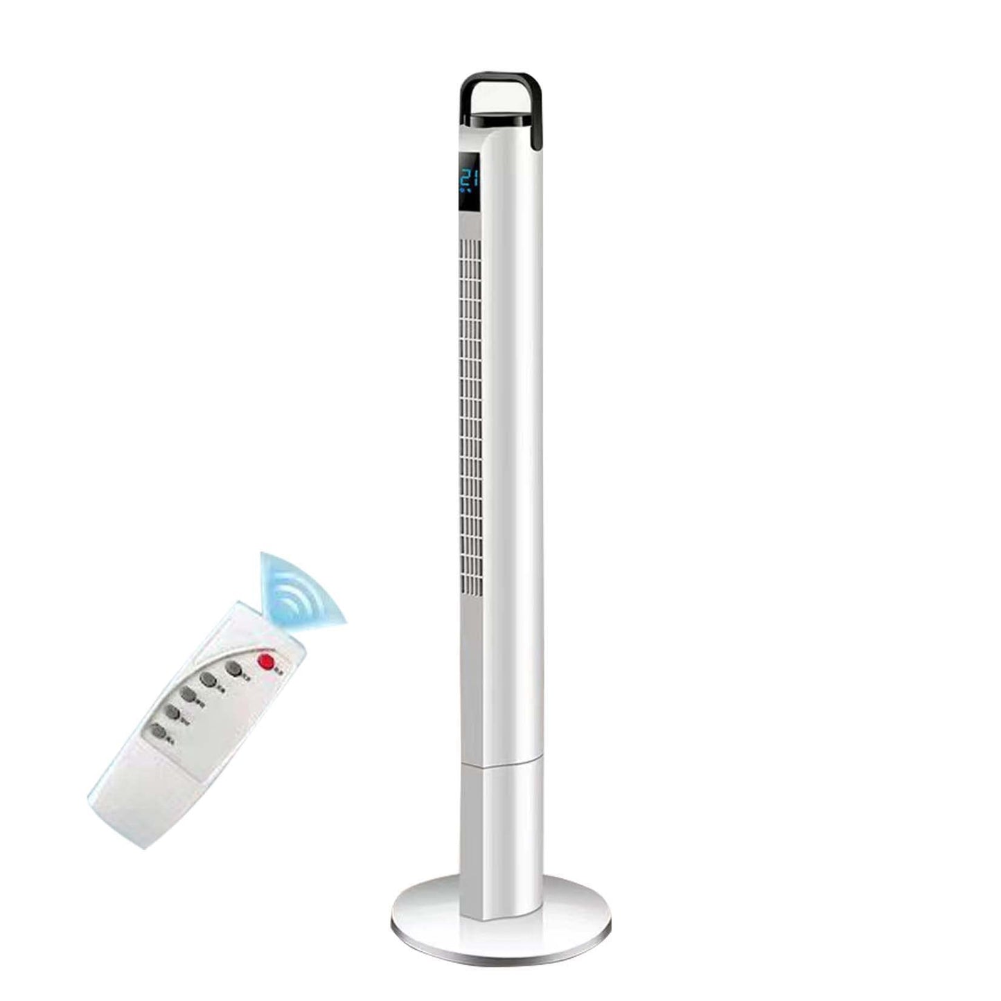 BNE Silent leafless shaking head tower fan with remote control, 3 modes, 3 speeds, LED temperature display, 12h timer, use with bedroom, living room