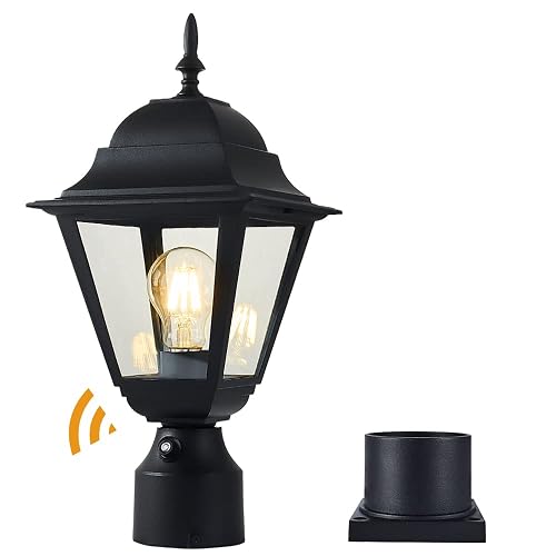 Windben Dusk to Dawn Outdoor Post Light,Waterproof Cast Aluminium Lamp Post Light Fixture,Post Lantern with Pier Mount Base,Matte